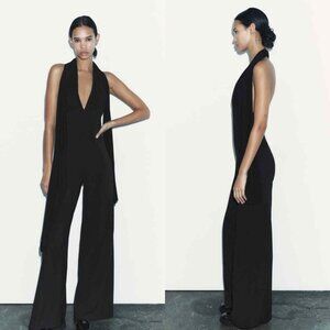 ZARA COMBINATION LONG JUMPSUIT BLACK WOMEN SZ M NWT